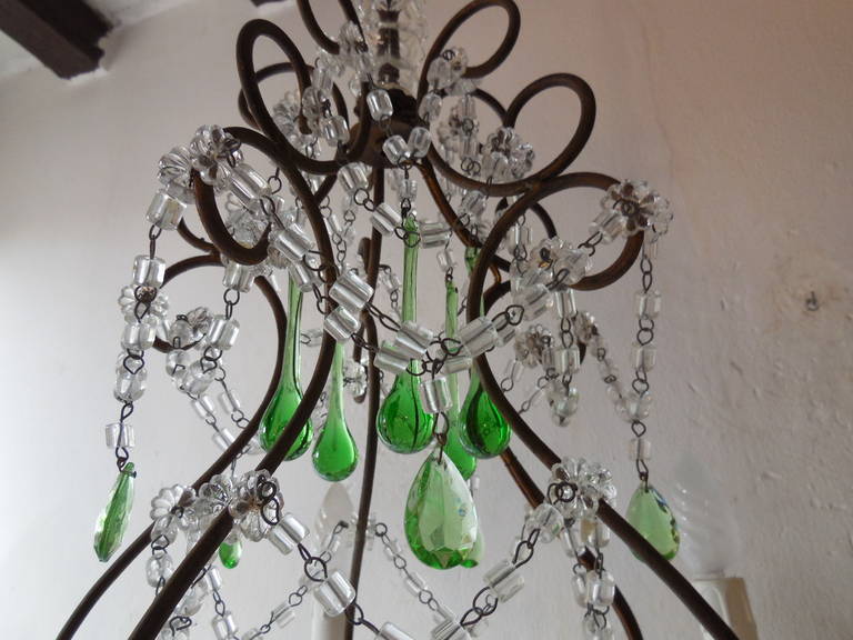 French Green, Crystal Flowers and Swags Chandelier 5