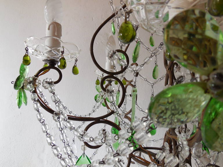 French Green, Crystal Flowers and Swags Chandelier 6