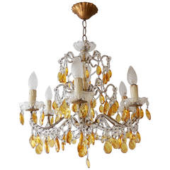 1920 French Yellow Prisms, Beaded Chandelier