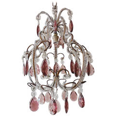 1920 French Amethyst Prisms, Beaded Petit Chandelier