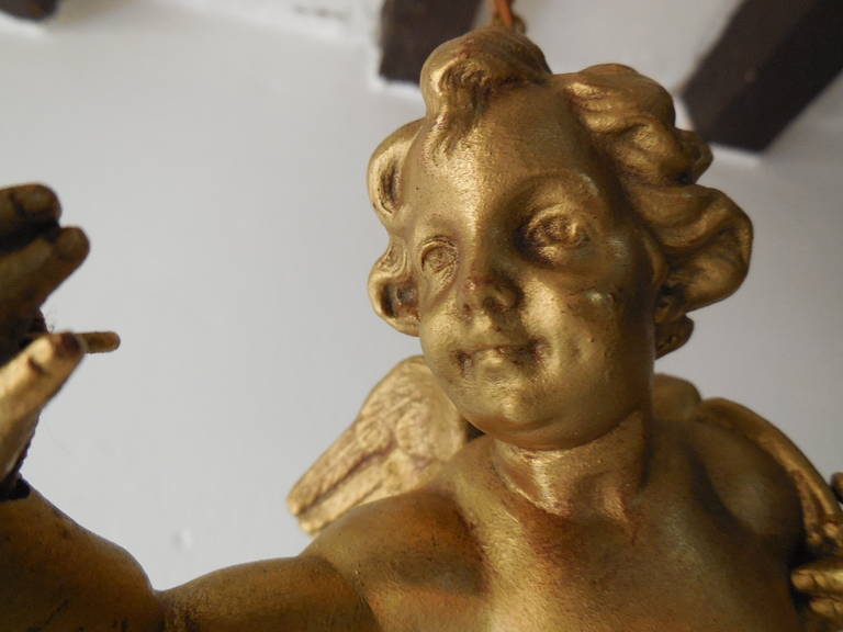 French Bronze Winged Cherub Chandelier, circa 1930 In Excellent Condition In Modena (MO), Modena (Mo)