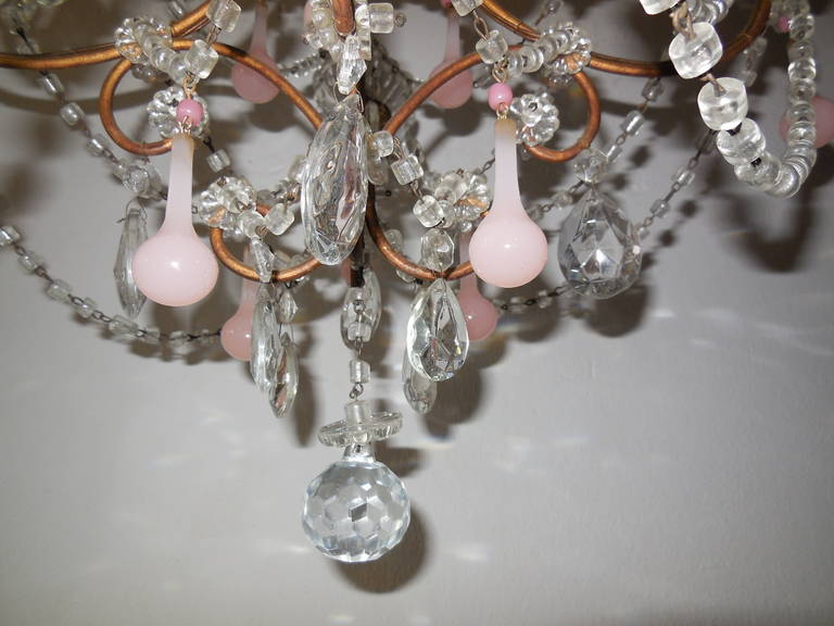 French Pink Opaline Drops and Hot Pink Opaline Bead Crystal Chandelier 1