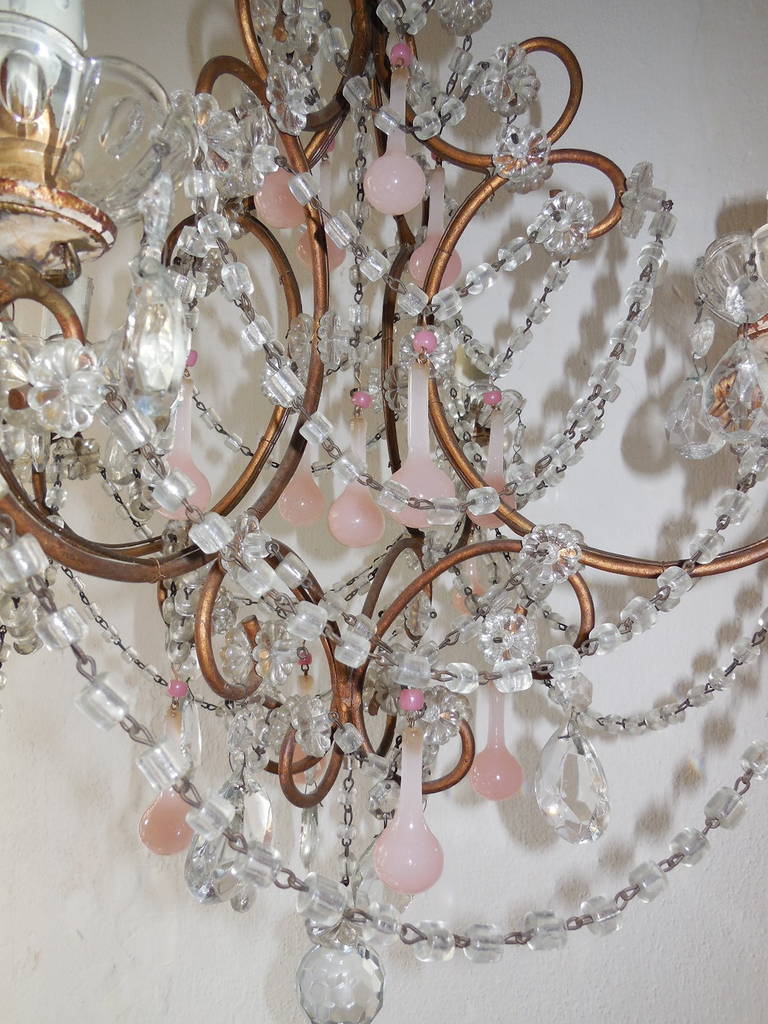 French Pink Opaline Drops and Hot Pink Opaline Bead Crystal Chandelier 3