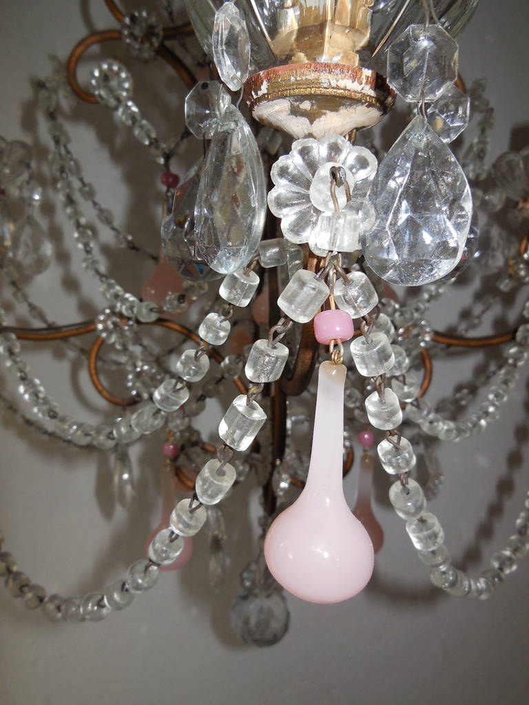 French Pink Opaline Drops and Hot Pink Opaline Bead Crystal Chandelier 4
