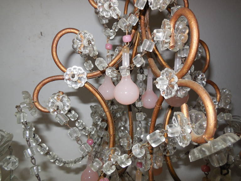 French Pink Opaline Drops and Hot Pink Opaline Bead Crystal Chandelier 5