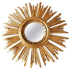 c 1940 French Gold Gilt Sunburst Mirror