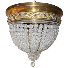 c 1940 French Beaded Flush Mount Bronze Dome Chandelier