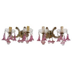 Antique 1920 French Fuchsia Murano Flowers and Balls Sconces