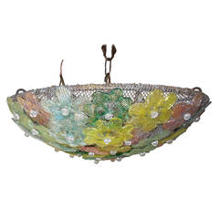 c 1940  Murano Flavio Poli  Floral Flush Mount Chandelier