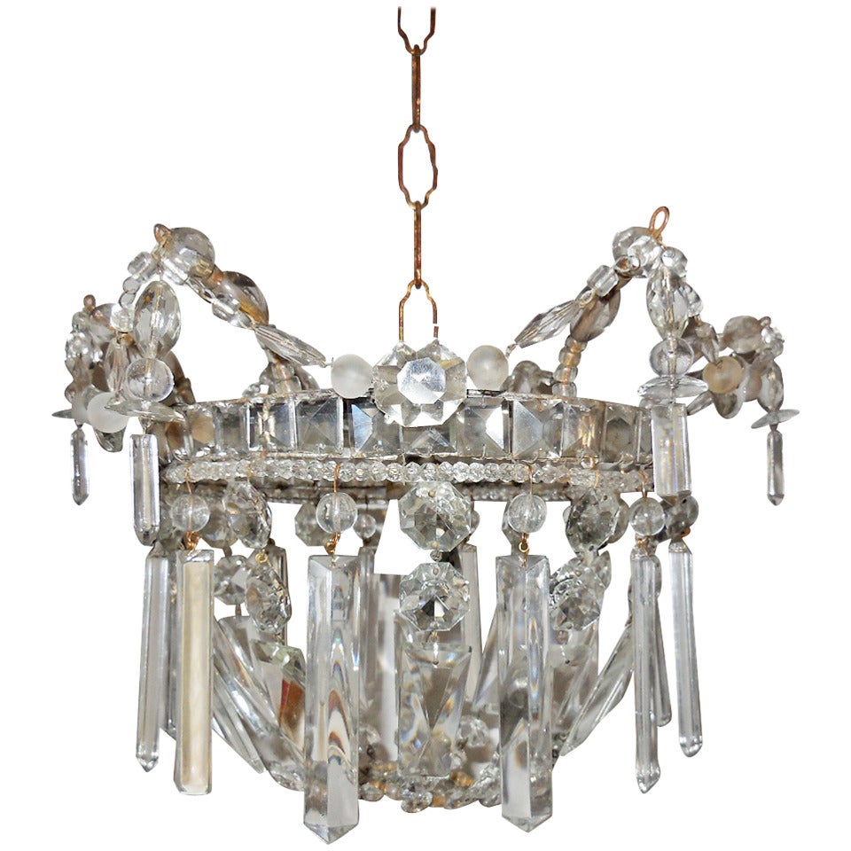c 1940 French Mirror Crystal Prisms Dome Chandelier For Sale at 1stdibs