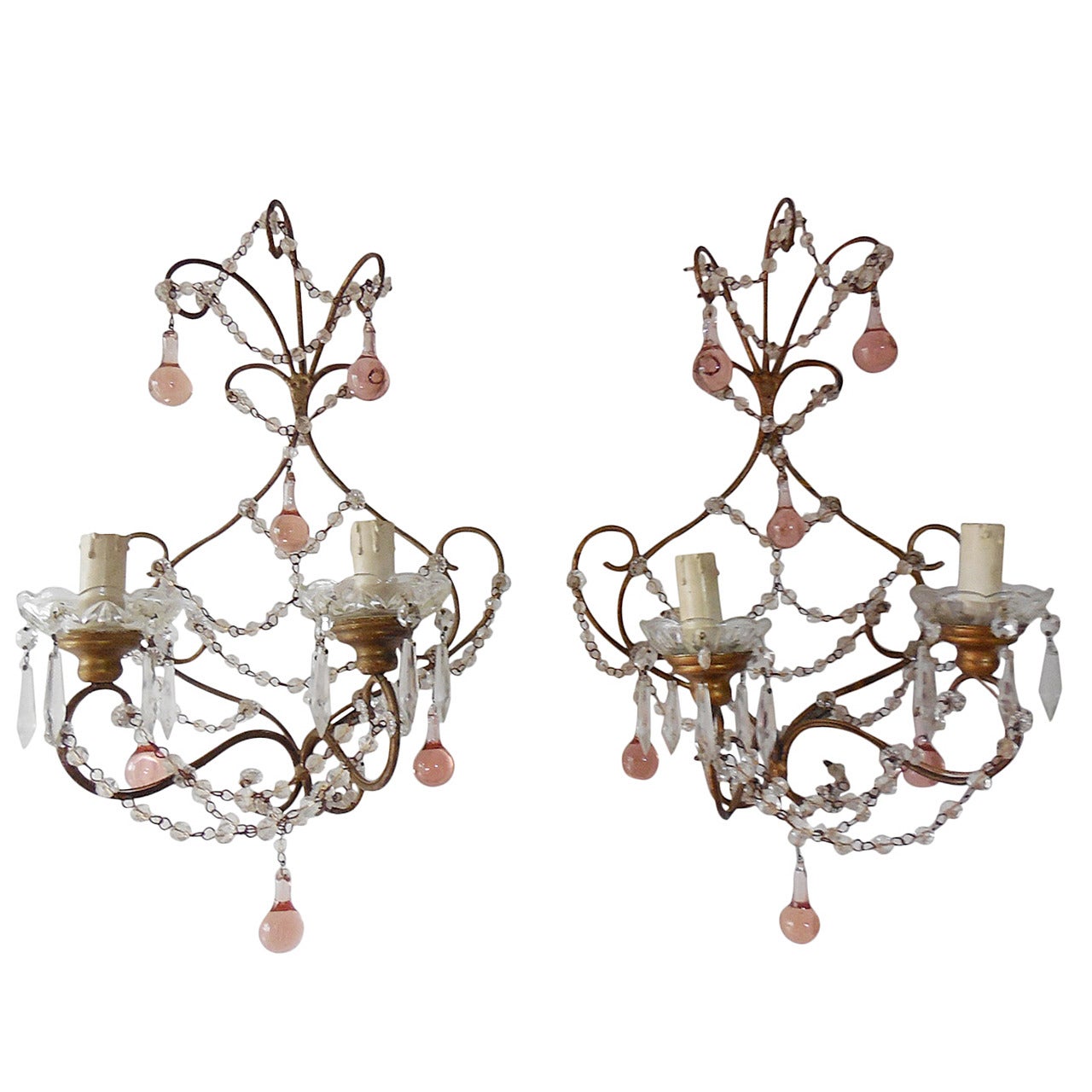 Pink Murano Drops Beaded Swags Sconces