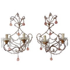 Pink Murano Drops Beaded Swags Sconces