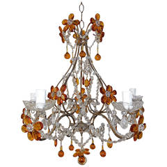 French Amber Balls Crystal Prisms Flowers Chandelier