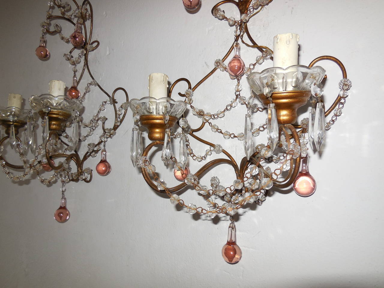 Pink Murano Drops Beaded Swags Sconces In Good Condition In Modena (MO), Modena (Mo)