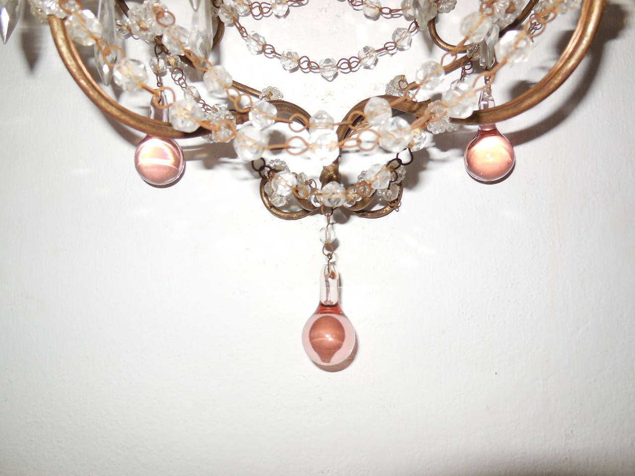 Pink Murano Drops Beaded Swags Sconces 1