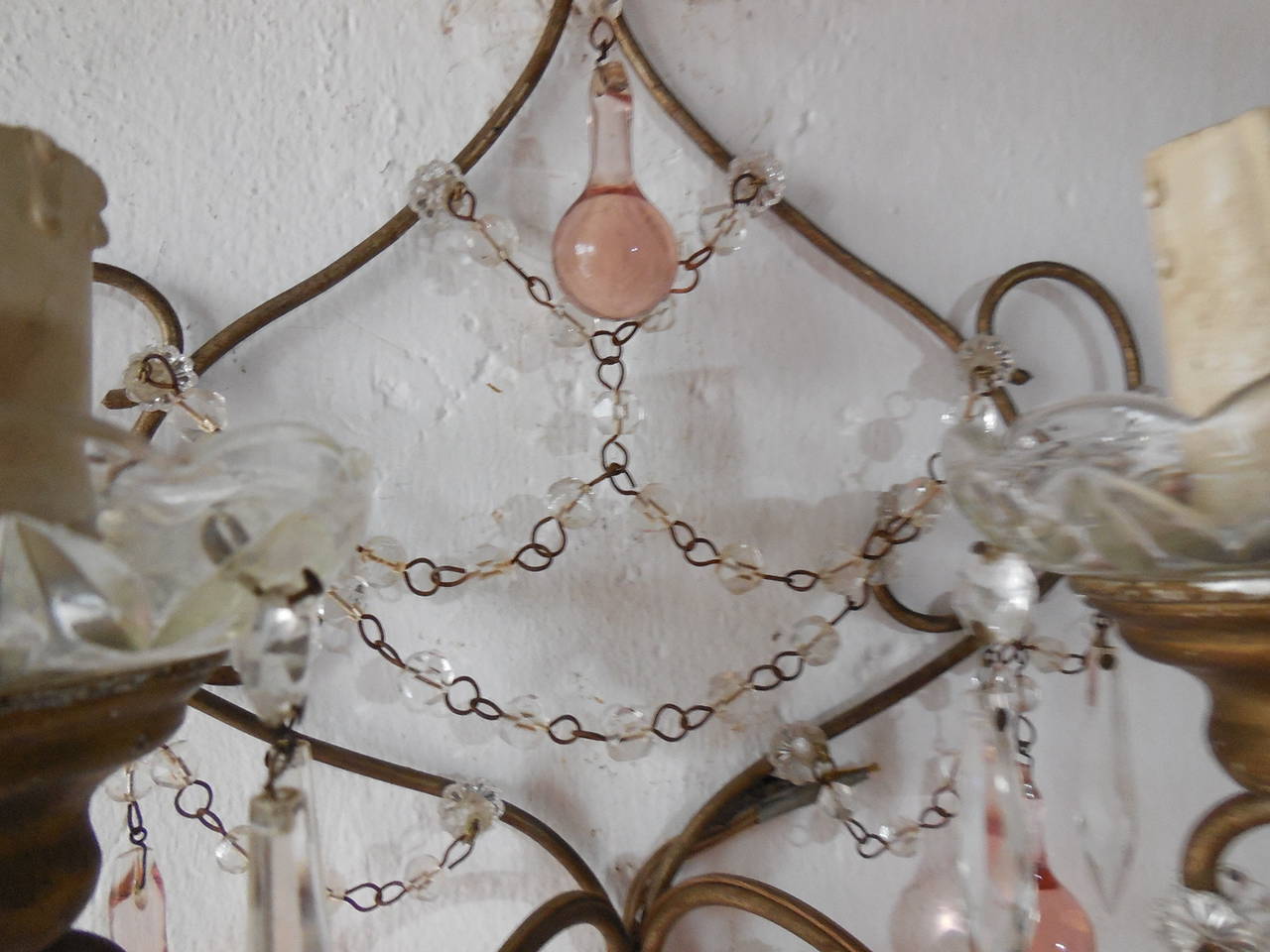 Pink Murano Drops Beaded Swags Sconces 3