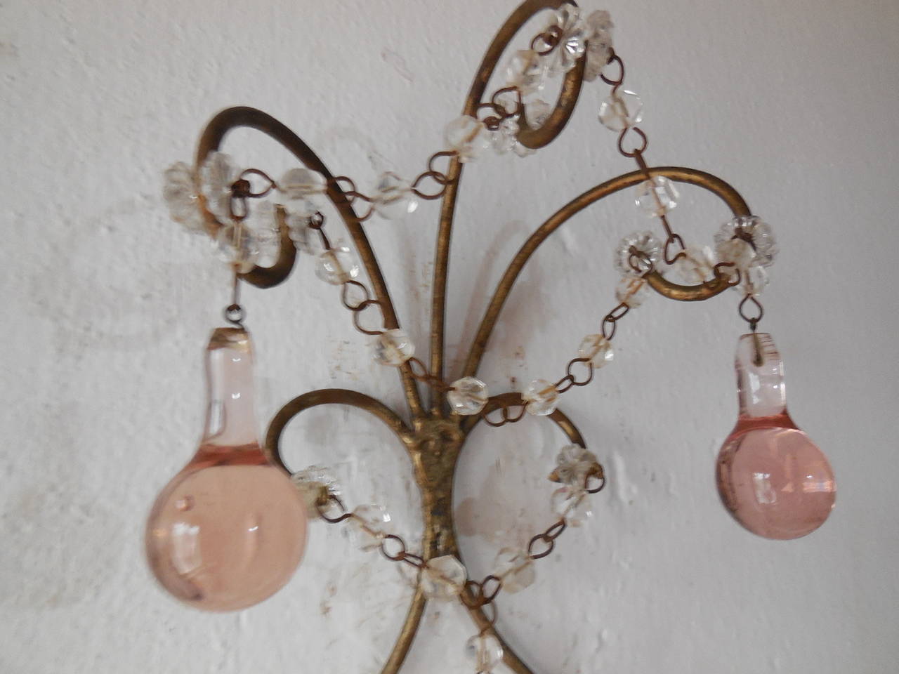 Pink Murano Drops Beaded Swags Sconces 4