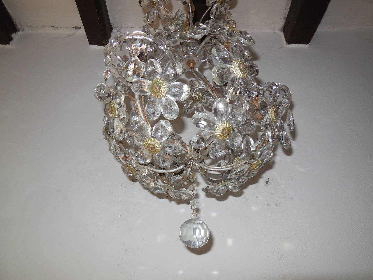 Early 20th Century Crystal Prisms Ball Flowers French Chandelier