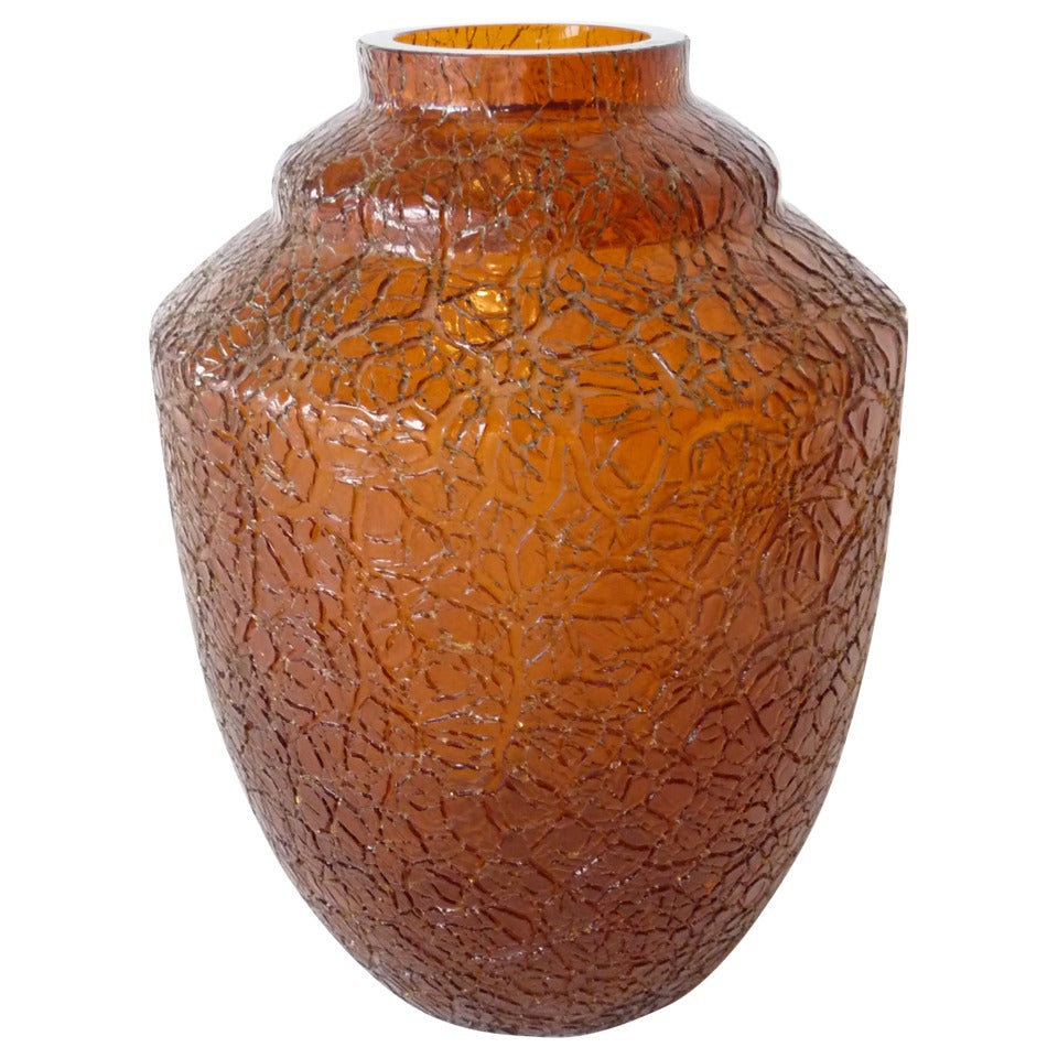 Cracquele Art Deco Glass Vase For Sale