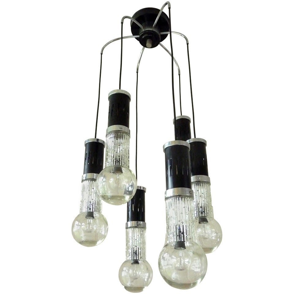 Glass Globe and Metal Cascade Chandelier For Sale