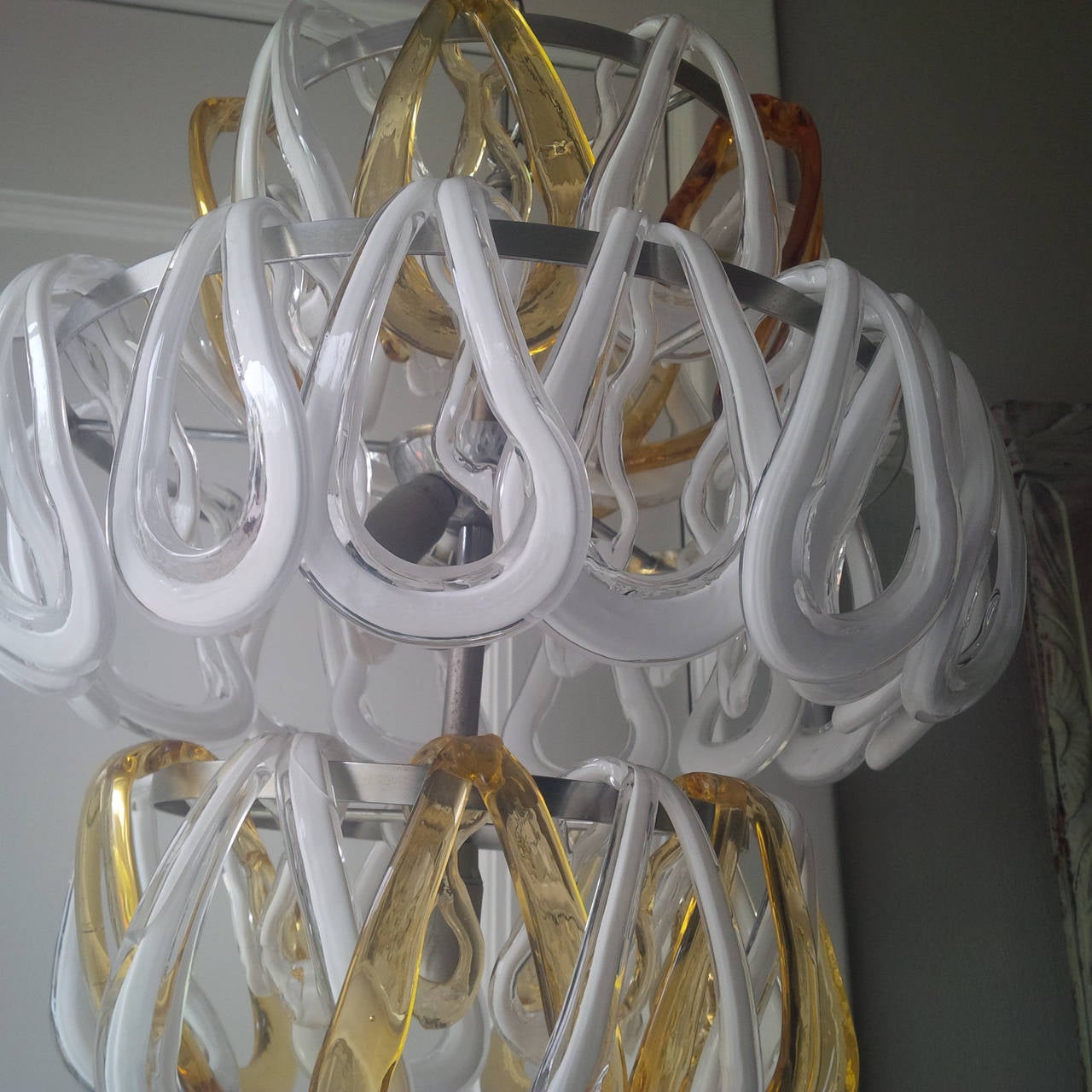 Vistosi Murano Glass and Metal Chandelier Angelo Mangiarotti In Good Condition In Hem, NL