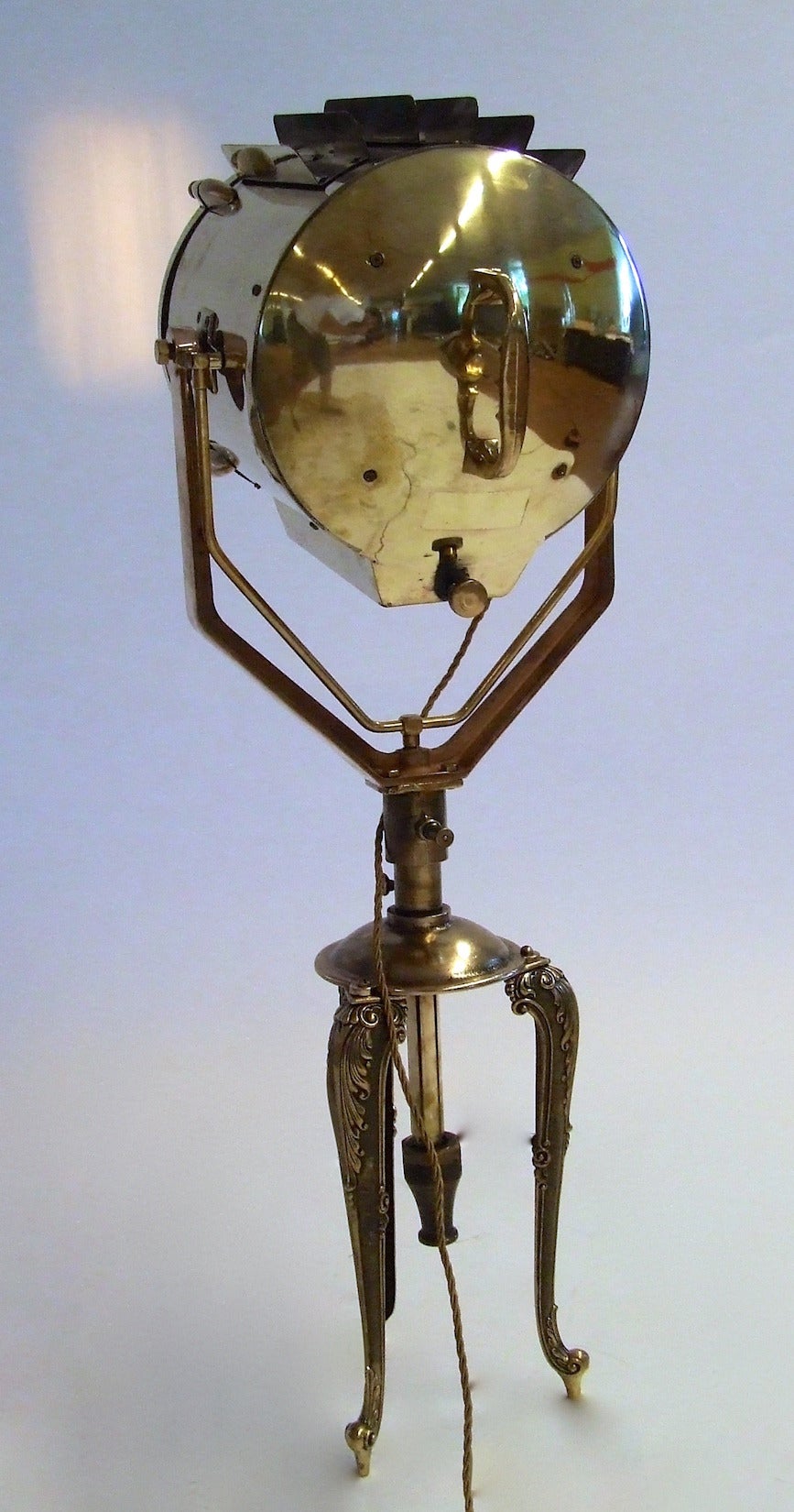 Industrial Vintage Brass Searchlight on Tripod