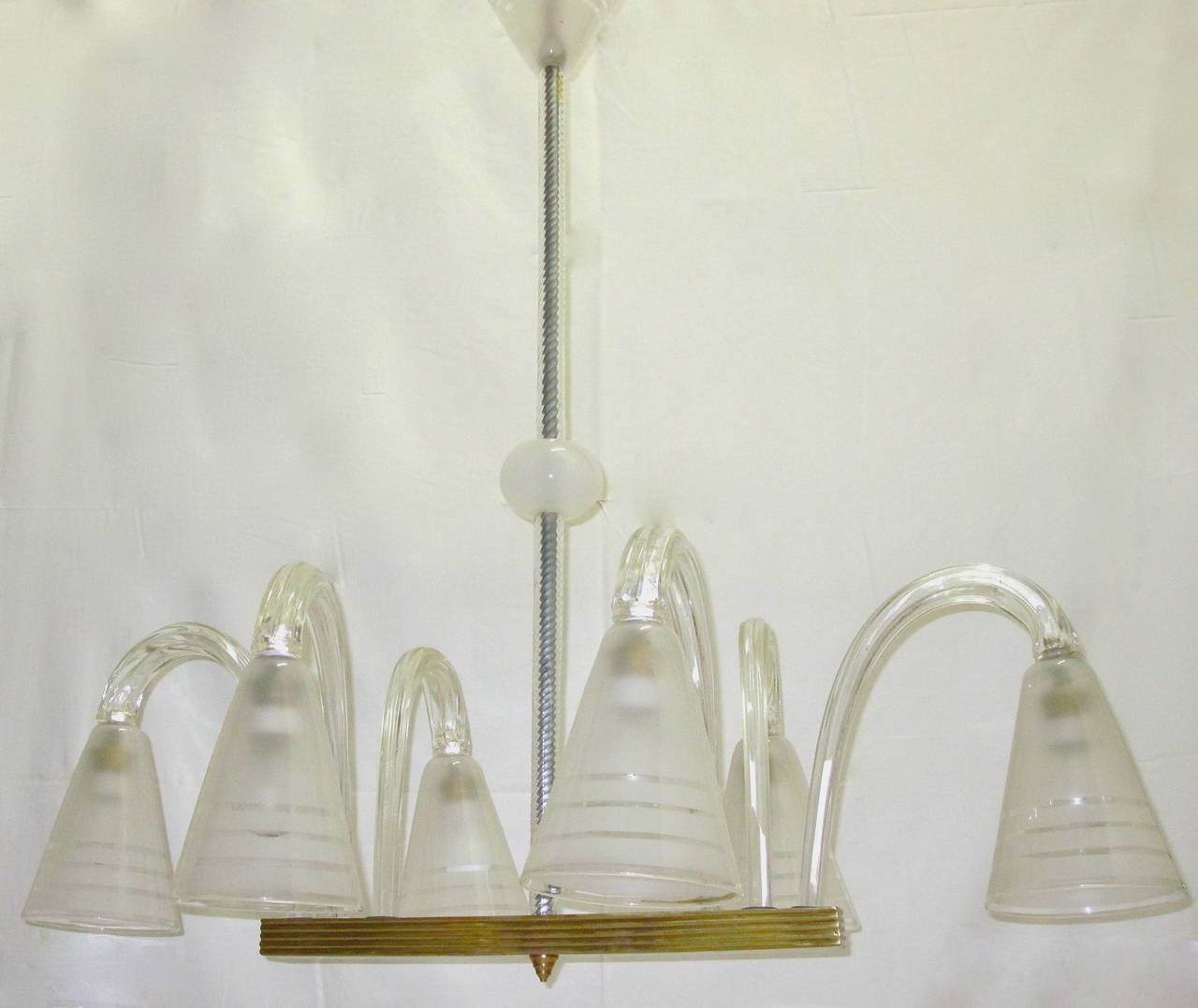 Glass and Brass Chandelier, Venini, Italy In Good Condition For Sale In Hem, NL