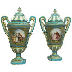 Pair of 19th Century Blue Ground Sevres Vases and Covers 9