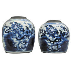 A Pair of 19th Century Blue & White Porcelain Ginger Jars