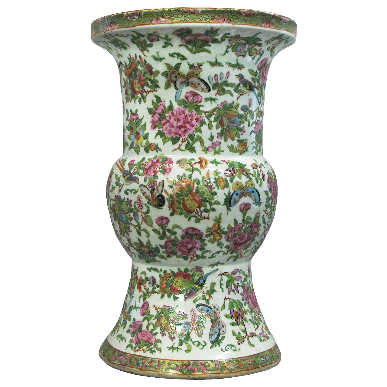 Große Famille-Rose-Becher-Vase, Famille-Rose, 19. Jahrhundert im Angebot