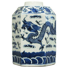 19th Century Blue and White Tea Canister