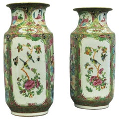 Paire de vases de Canton du 19ème siècle servant de bases de lampe