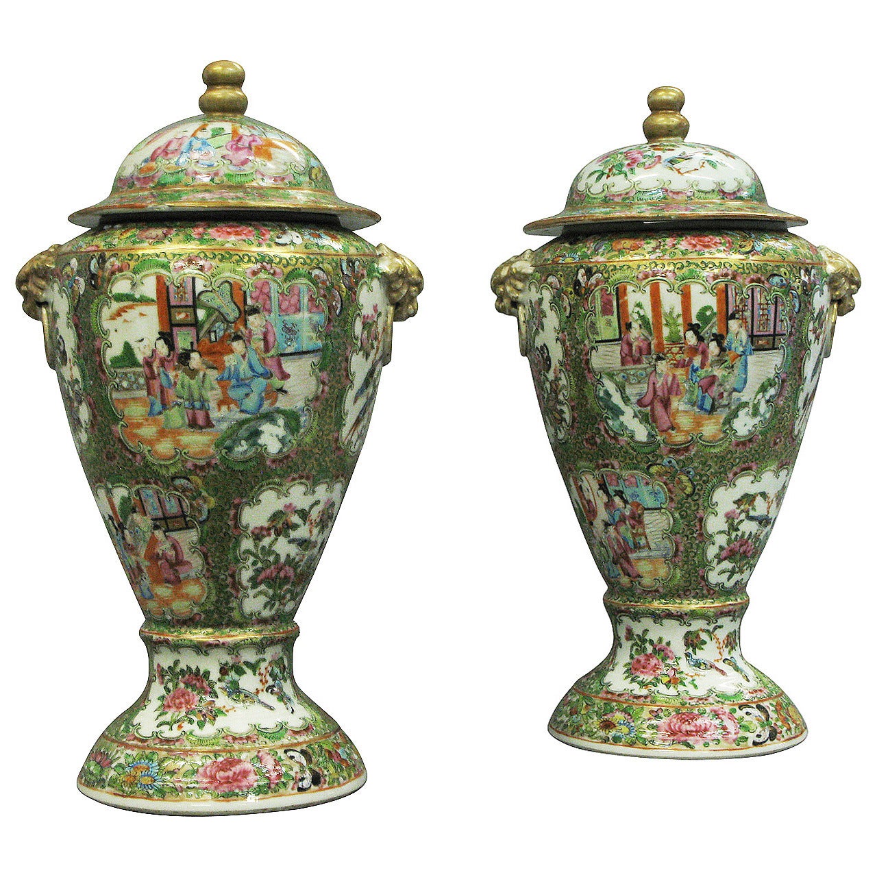 Pair of 19th Century Canton Vases and Covers