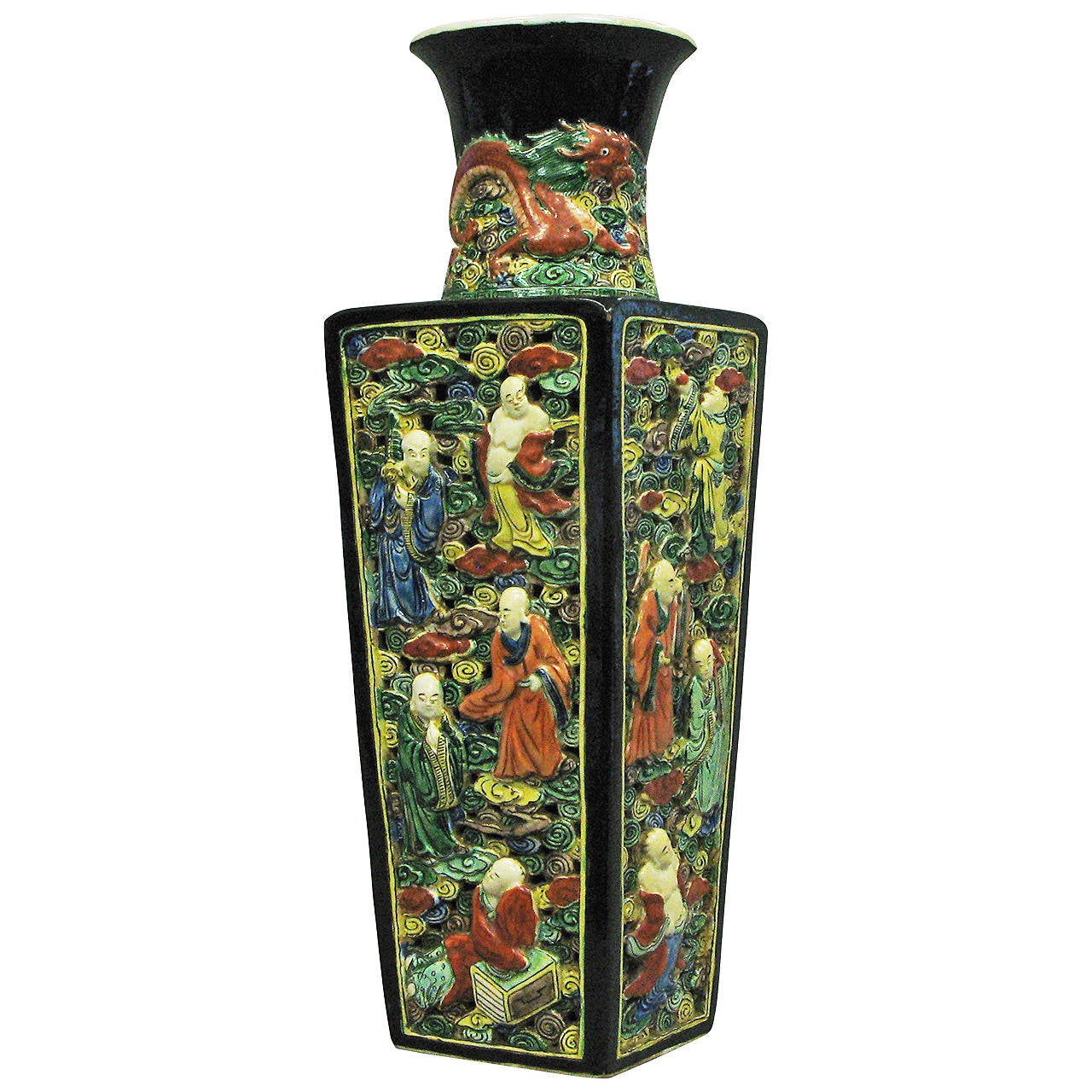 19th Century Famille Verte Square Vase For Sale at 1stdibs