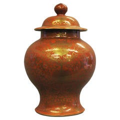 19th Century Orange Glazed and Gilt Vase with Cover