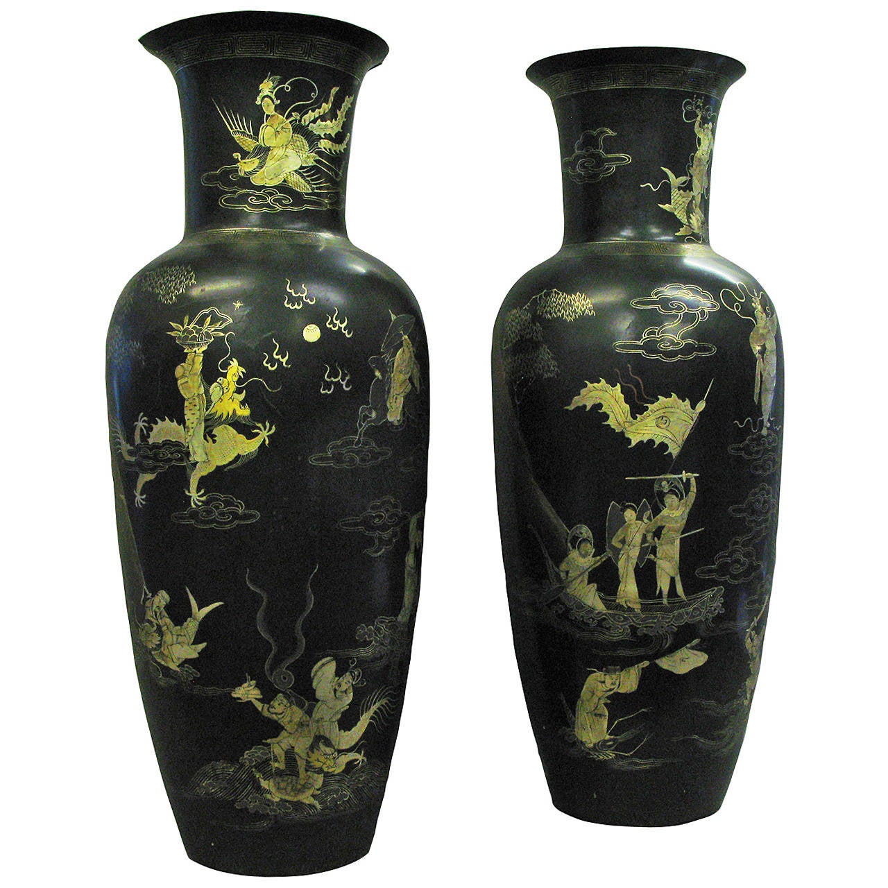 Pair of 19th Century Large Lacquer Vases at 1stDibs