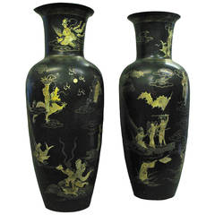 Pair of 19th Century Large Lacquer Vases