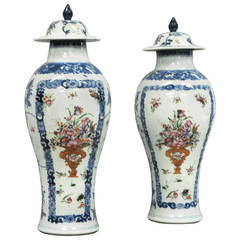 Pair of Late 18th Century Famille Rose Vases and Covers