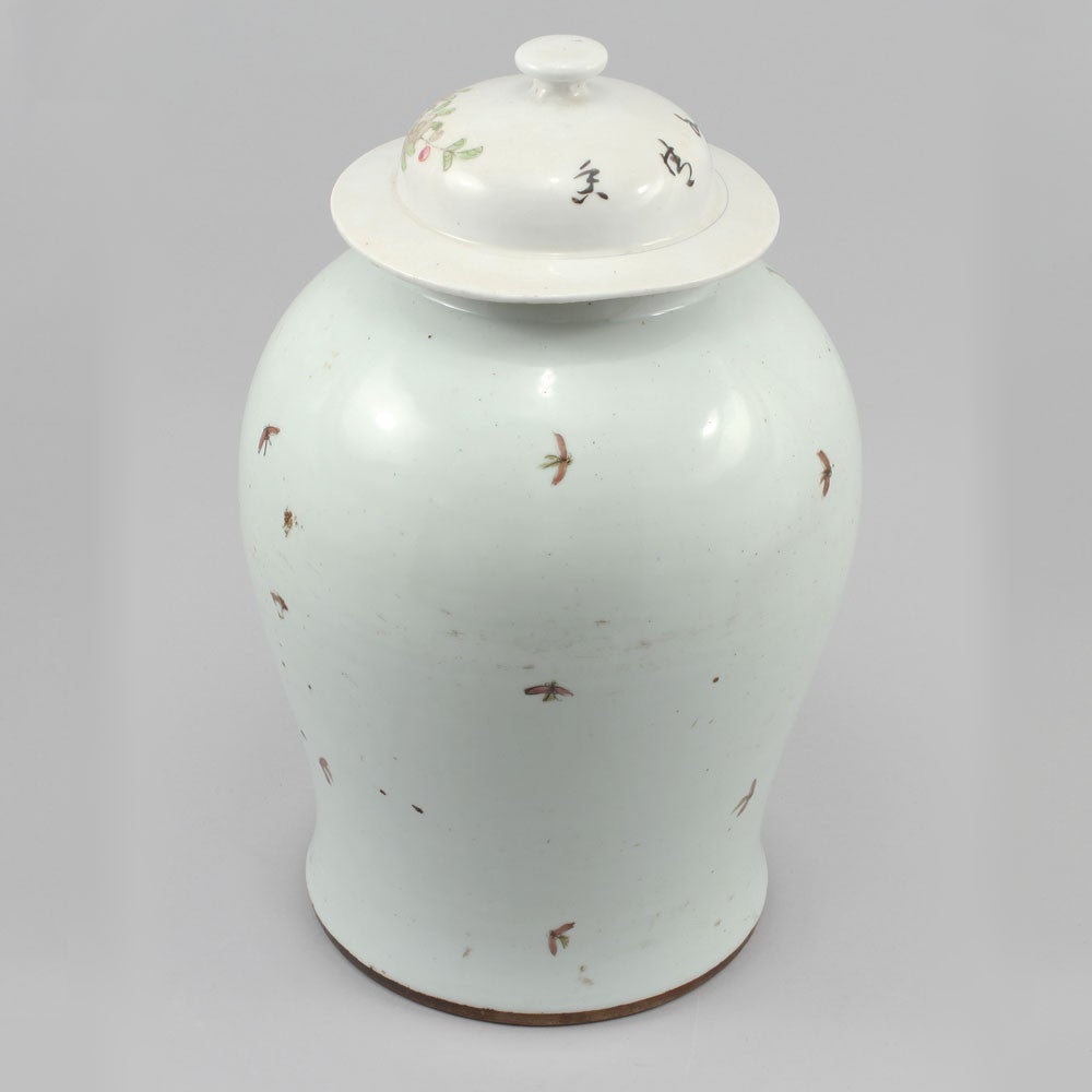 A mid-19th century porcelain vase and cover, the body decorated with a blossoming tree with foliage, birds and insects. 

While this vase is richly decorated with naturalistic themes, it makes great use of voids: the decoration described above sits