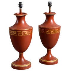 Pair of 20th Century Red Tole Vase Lamp Bases