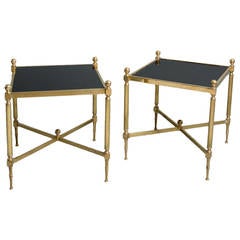 Vintage Pair Mid-Century Brass and Glass Low Tables