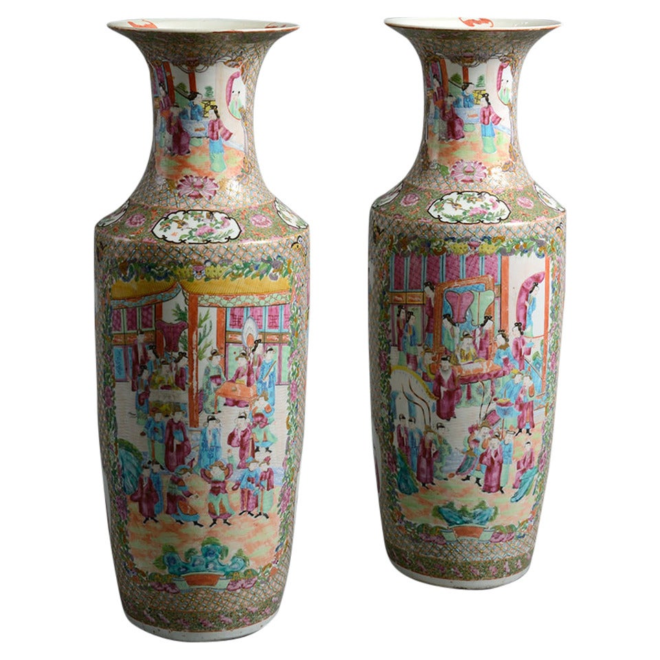 Large Pair of 19th Century Canton Porcelain Vases