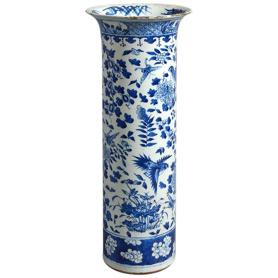 19th Century Blue and White Trumpet Vase