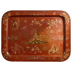 Regency Period Red Japanned and Gilded Tray