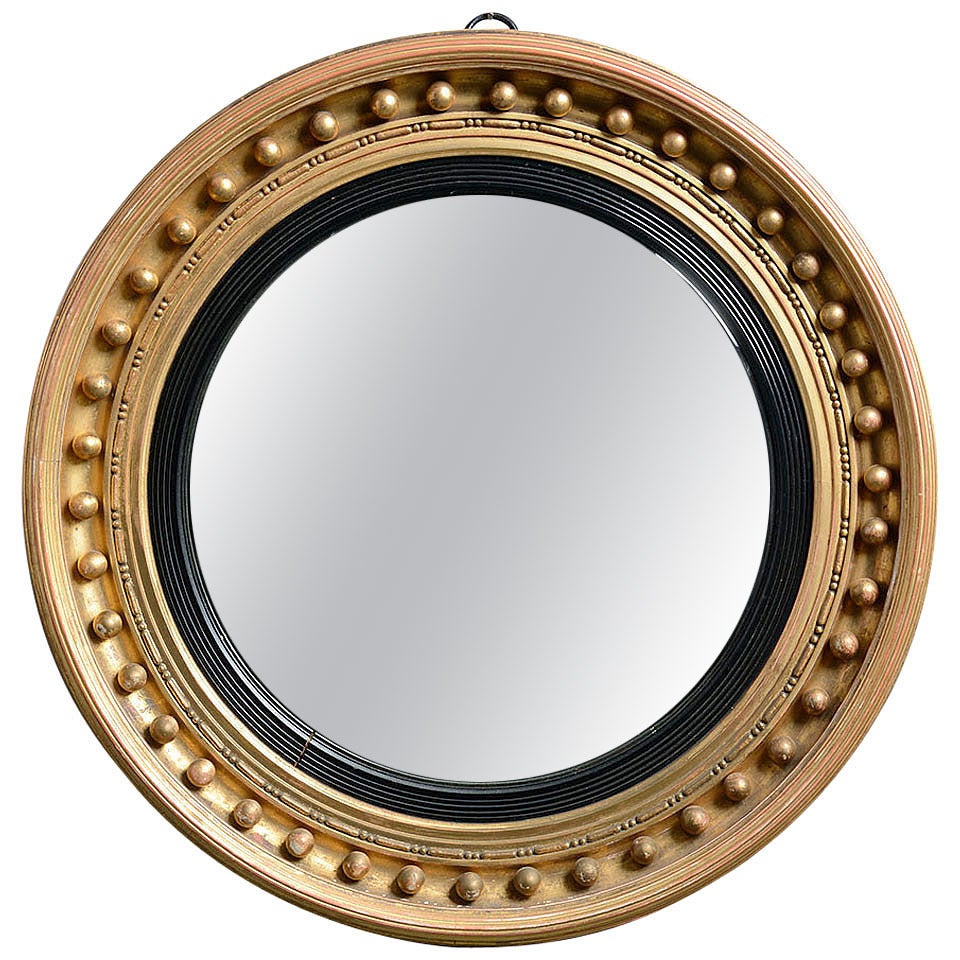 19th Century Regency Period Giltwood Convex Mirror