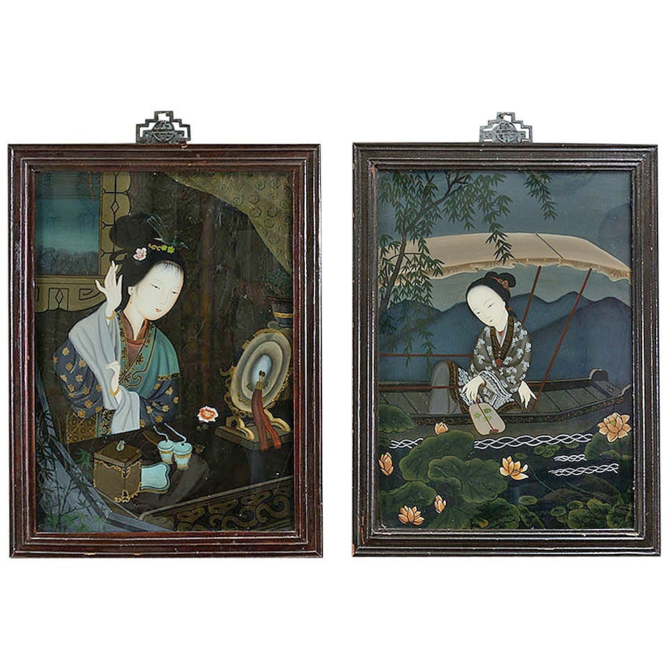 Pair of Late 19th Century Reverse Glass Portraits