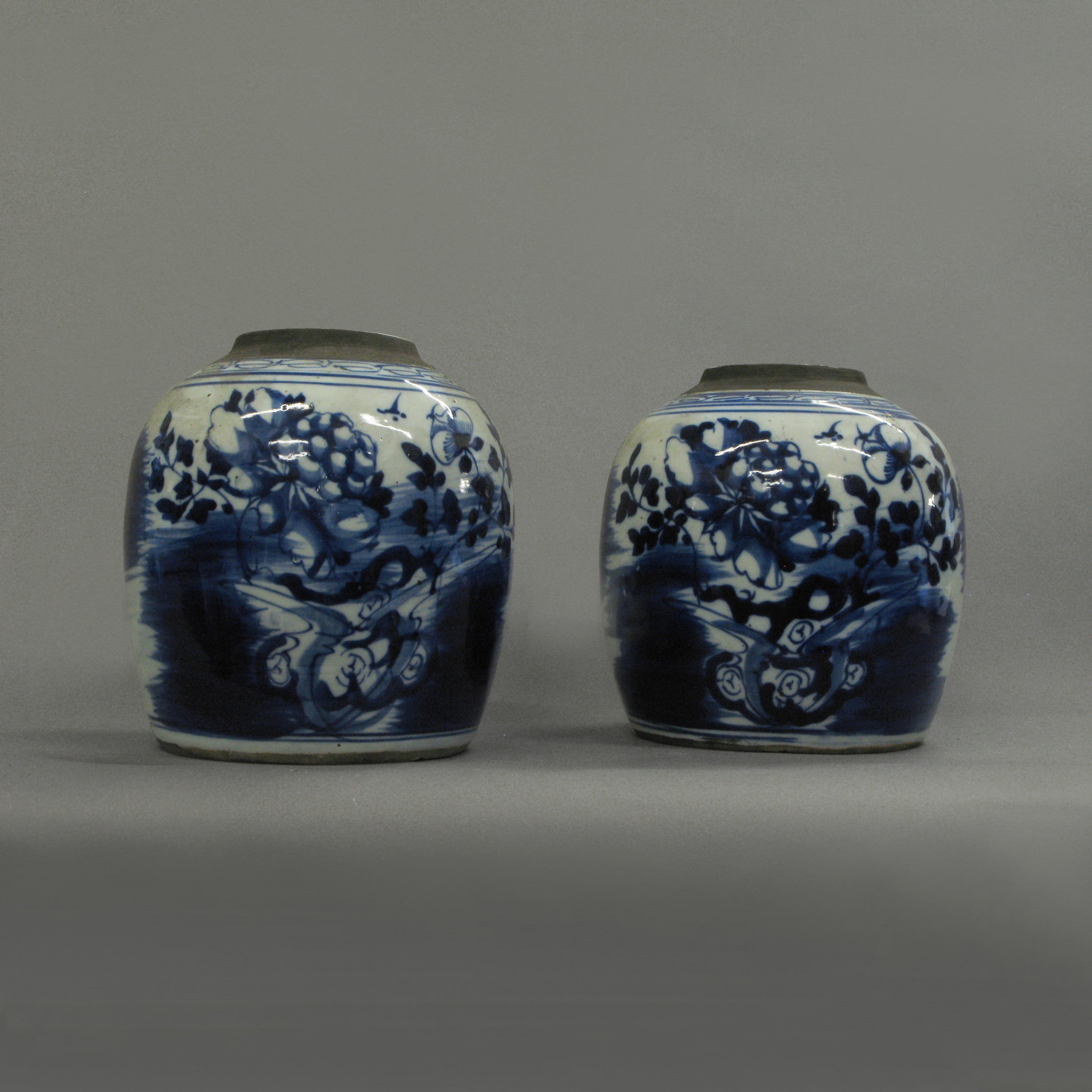 A Pair of 19th Century Blue & White Porcelain Ginger Jars