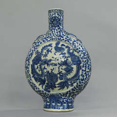 Antique A Blue and White Porcelain Moon Flask