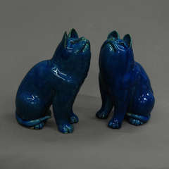 A Pair of 20th Century Turquoise Porcelain Cats