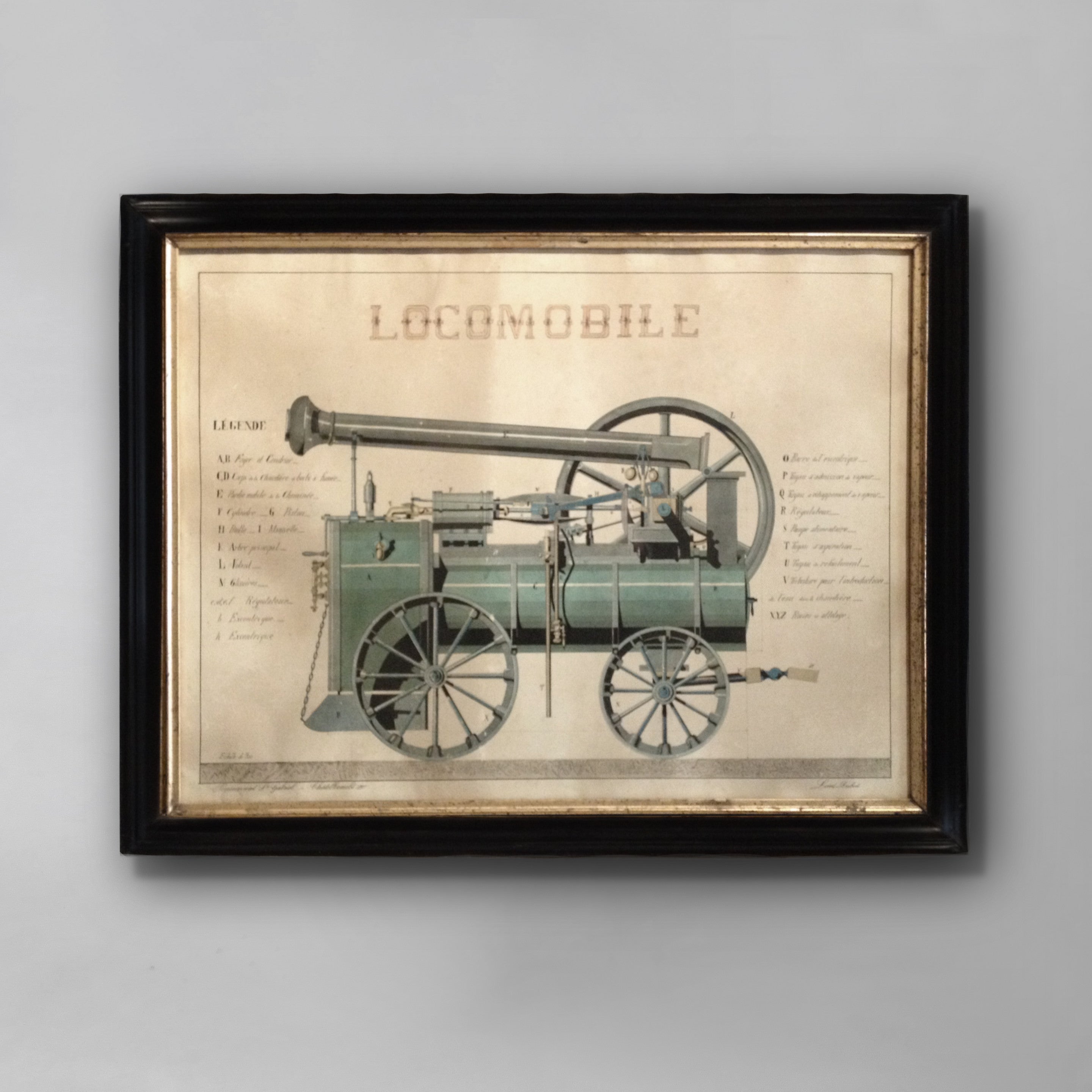 19th Century Technical Watercolor of a Green Steam Locomotive by Lois Dubois For Sale